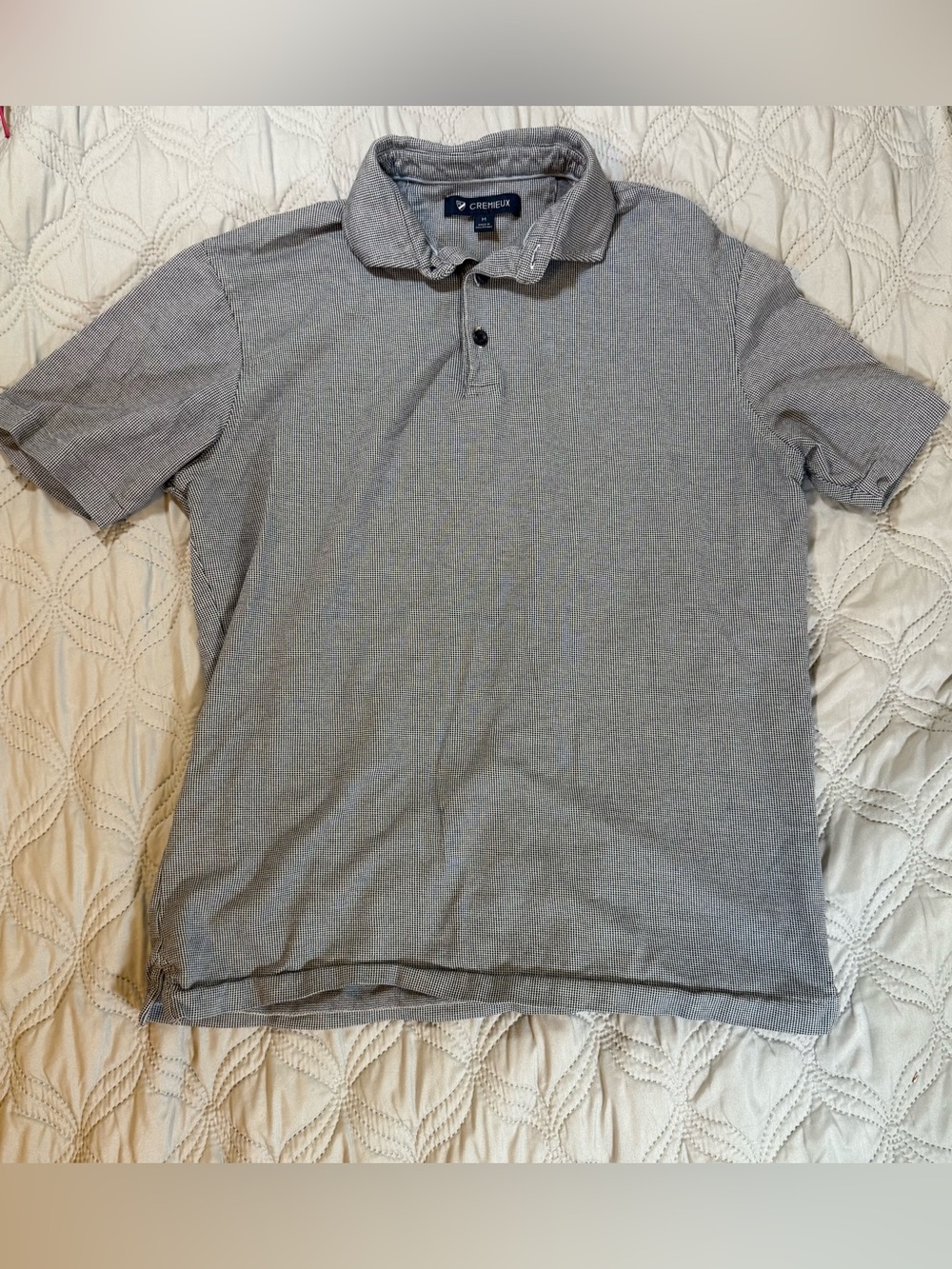 Cremieux Mens Medium Polo Shirt Navy White Micro Check 100% Cotton Short Sleeve